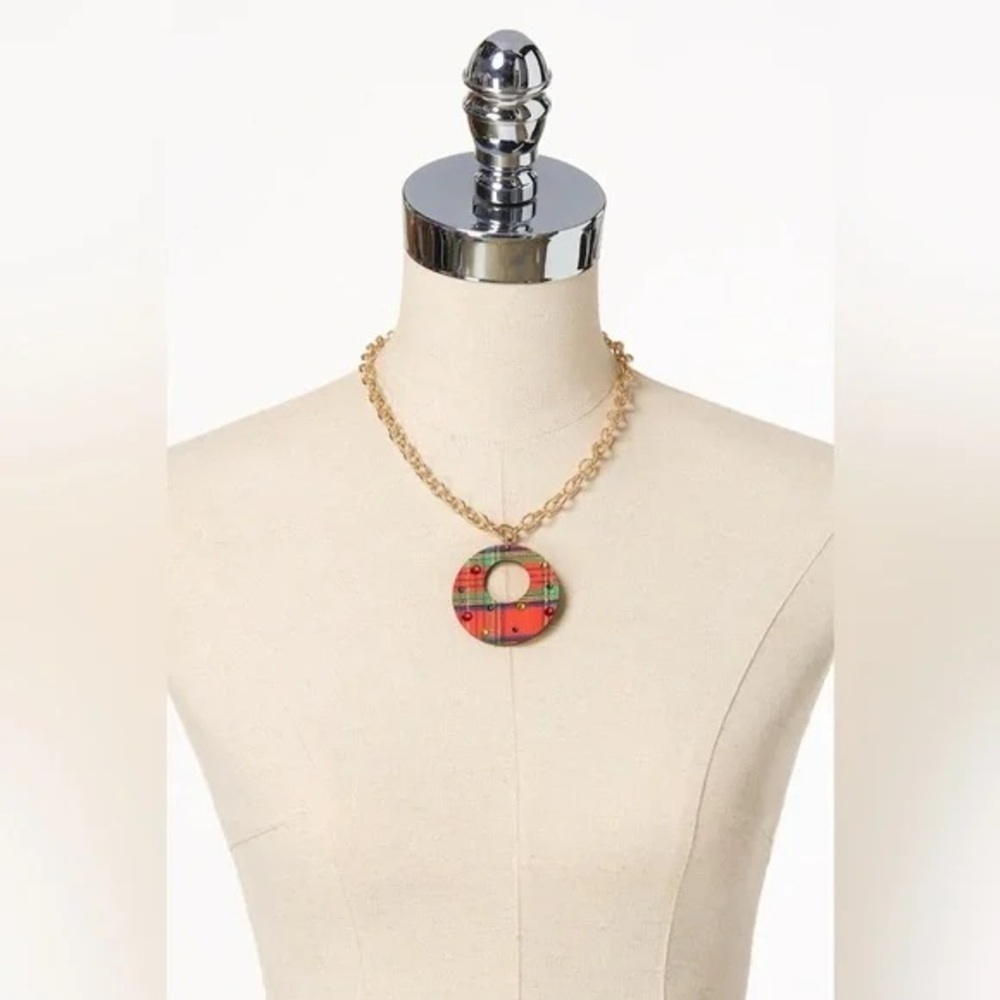 ❄️ CATO | MULTI PLAID WOOD PENDANT NECKLACE SET